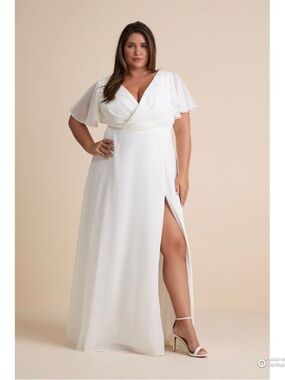 Lulus 1X Beautiful Perfection White Flutter Sleeve Embroidered Wedding Dress NWT